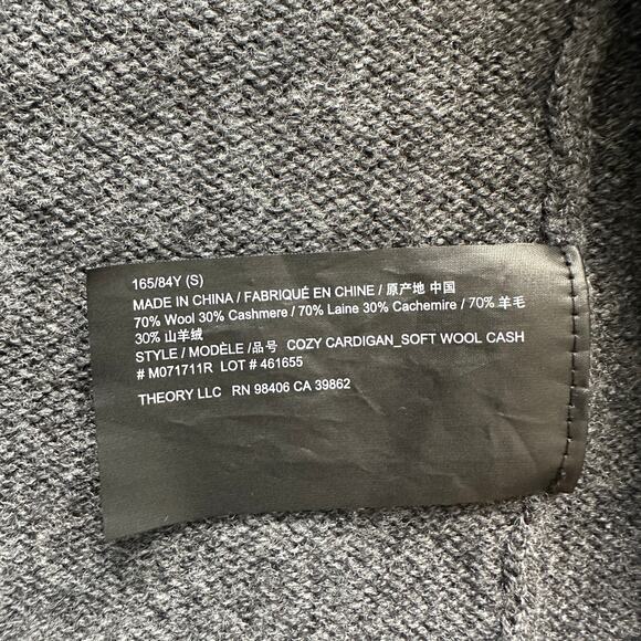 Theory Soft Wool Cashmere Open Cardigan Duster Grey Size S - Picture 7 of 10